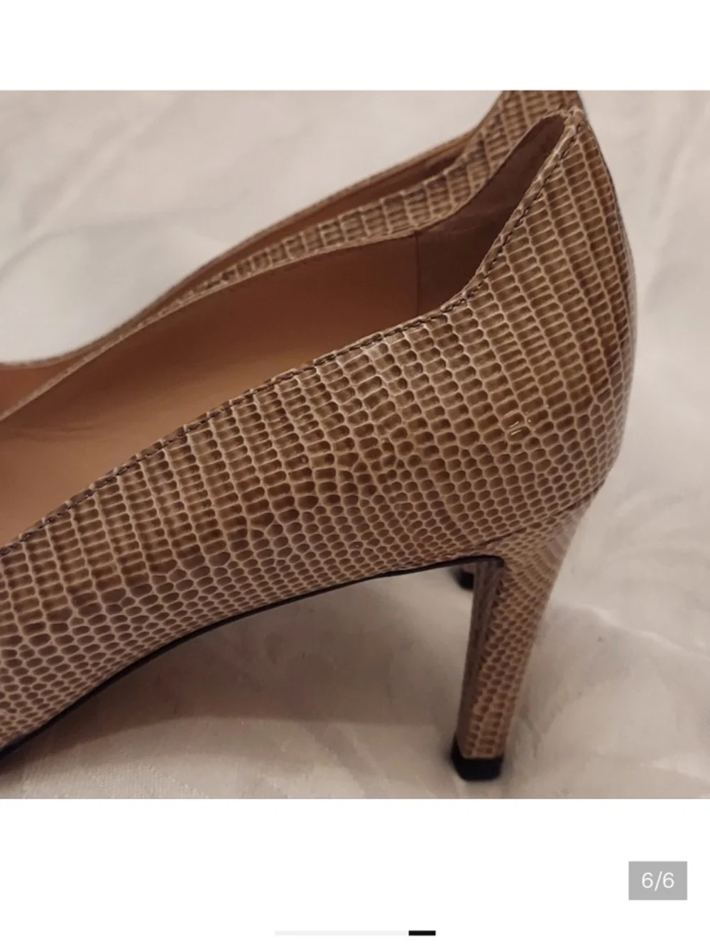Stuart Weitzman Taupe Lizard-Embossed Peep-Toe Pumps - Picture 6 of 6